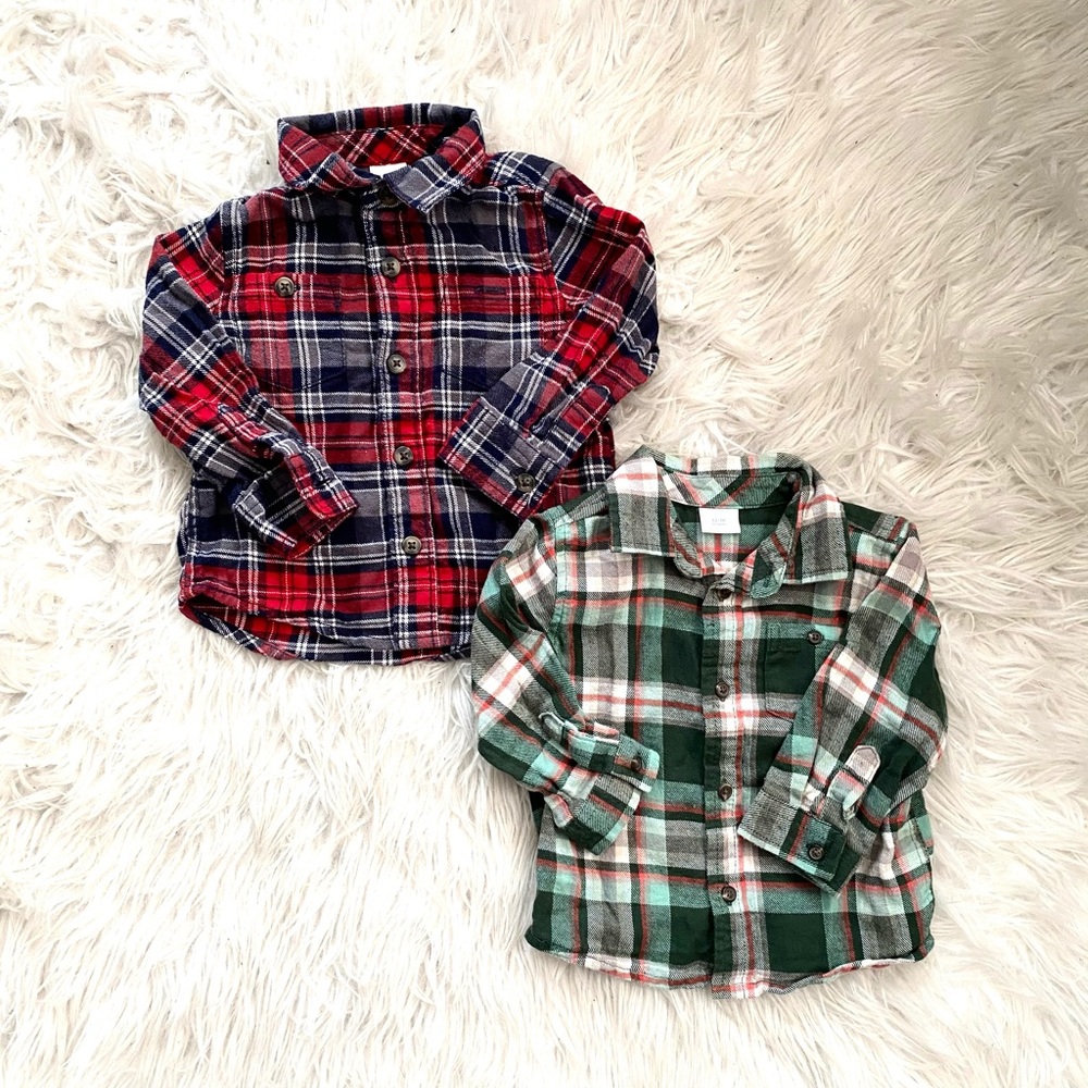 (2)Holiday plaid shirts for toddler boys